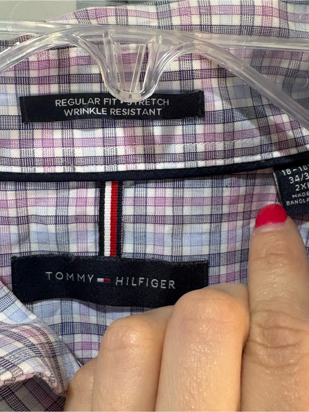 Tommy Hilfiger Men's Stretch Shirt Wrinkle Resistant Purple Blue Check Sz 2XL - Picture 2 of 9